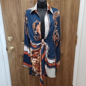 AKIRA Blue and Orange Patterned Dress